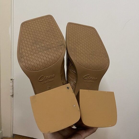 NWOB Sam Edelman Layla Croc caramel brown Embossed Square Toe Booties size 8.5 - Picture 9 of 10